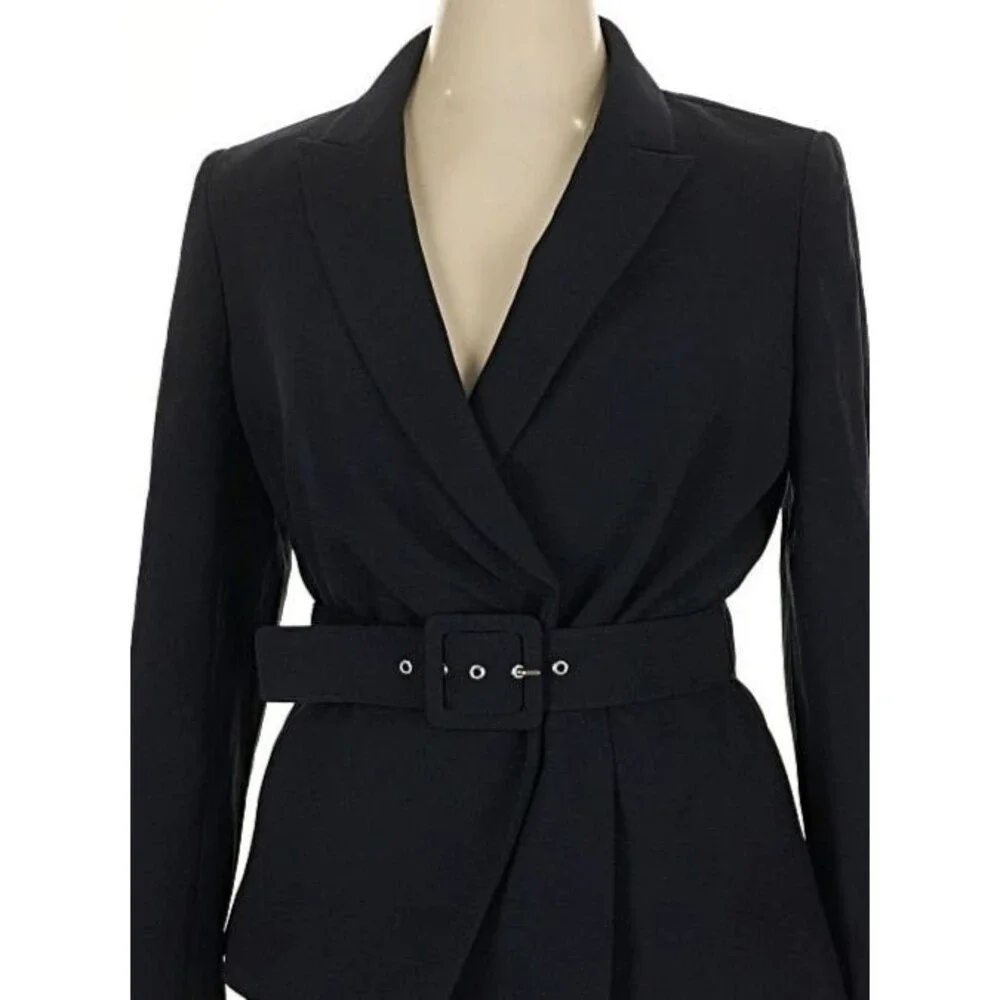 DESIGNER TAHARI ASL NAVY BLUE BELTED LONG SLEEVE BLAZER SIZE 14.R - Picture 13 of 16